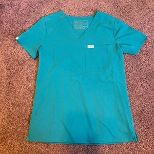 Figs Teal V-Neck Scrub Top with Chest Pocket